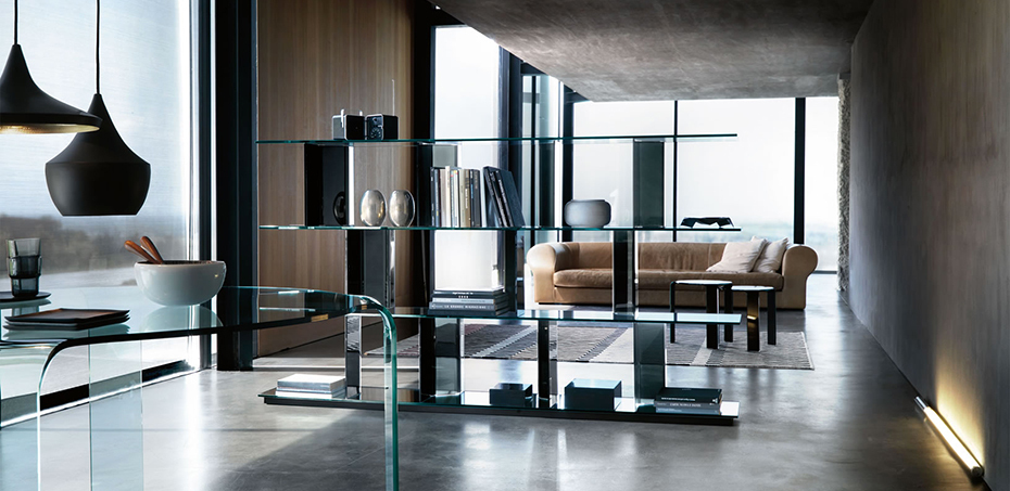 Inori Glass Bookshelf by Fiam Italia, design Setsu e Shinobu Ito