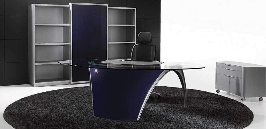 Glass top desk Luna by Uffix, designer Pininfarina